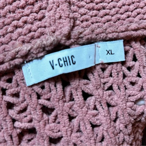 V Chic Dusty Rose Knit Hooded Sweater - Picture 4 of 5